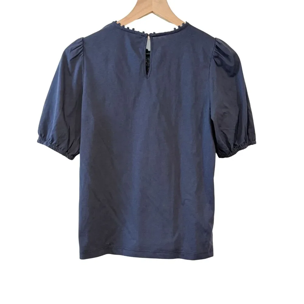 Boden Navy Blue Cutwork Lace Embroidered Puff Short Sleeve T Shirt Size 2